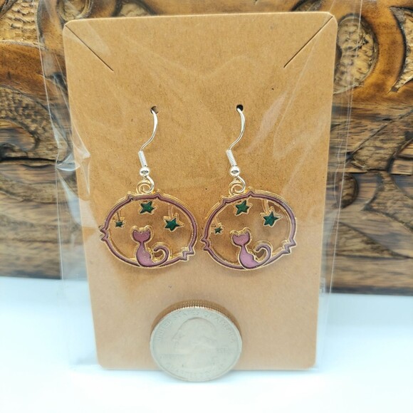 Celestial Cat Earrings Purple - Picture 2 of 2